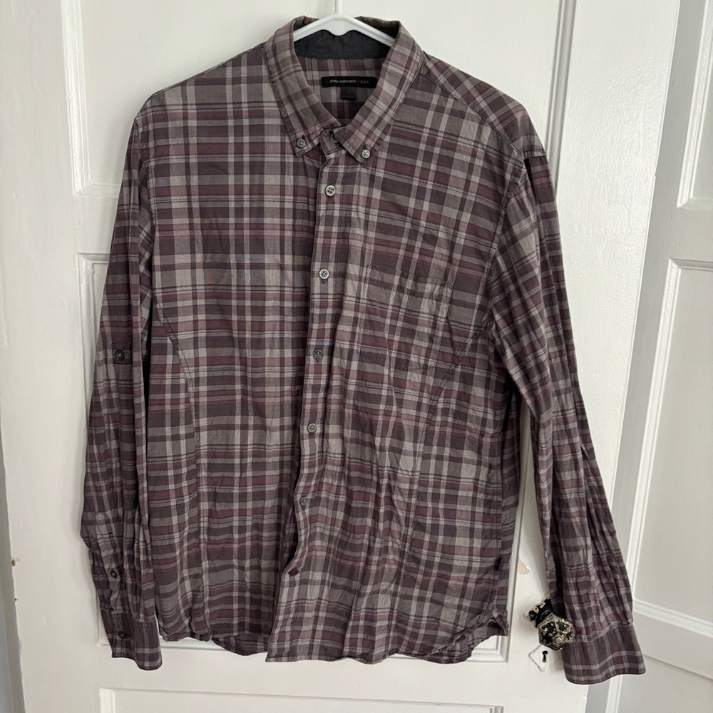 John Varvatos Men’s Plaid Button Down Shirt | Size L